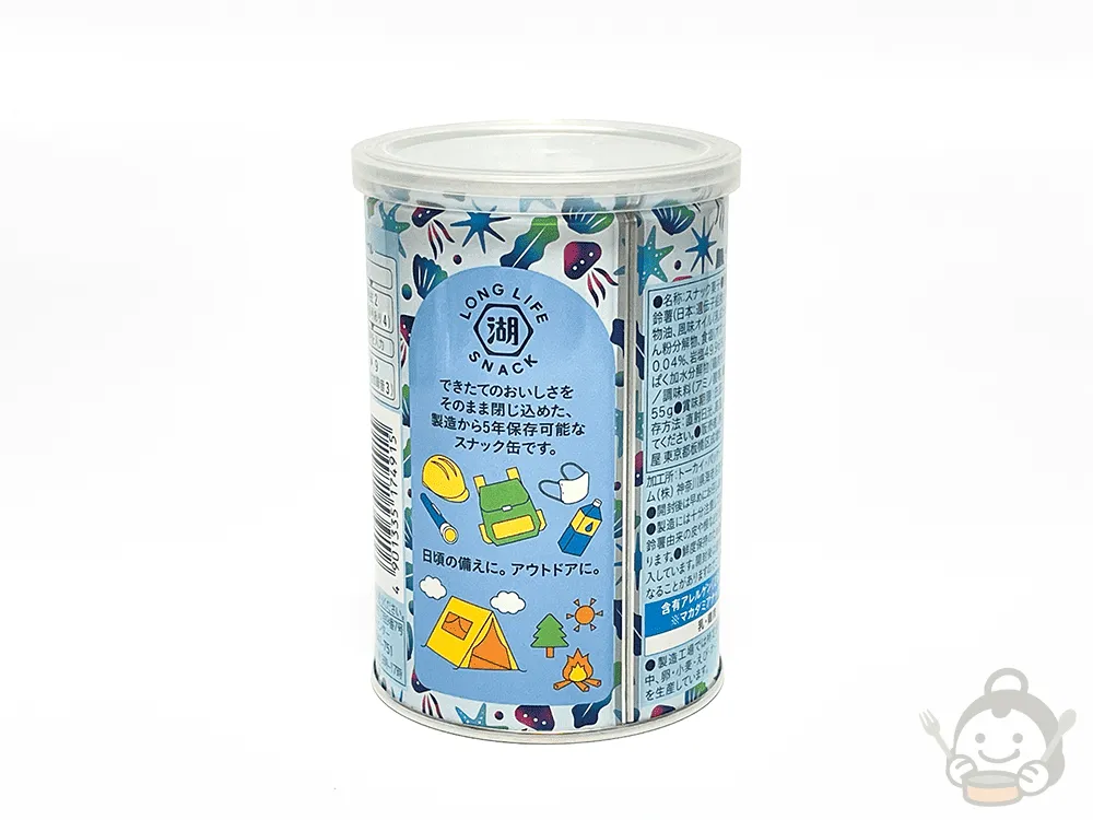 小池屋 LONG LIFE SNACK　　ピュアポテト オホーツクの塩と岩塩 缶の側面